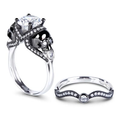 Jeulia Two Tone Round Cut Sterling Silver Skull Ring