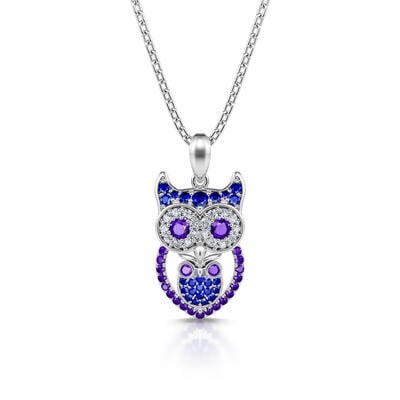 Jeulia "Stay with You" Mom and Baby Owl Sterling Silver Necklace