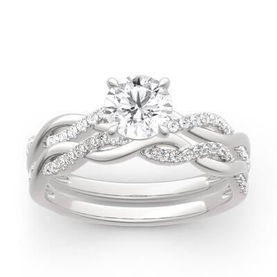 Jeulia Twist Round Cut Sterling Silver Ring Set