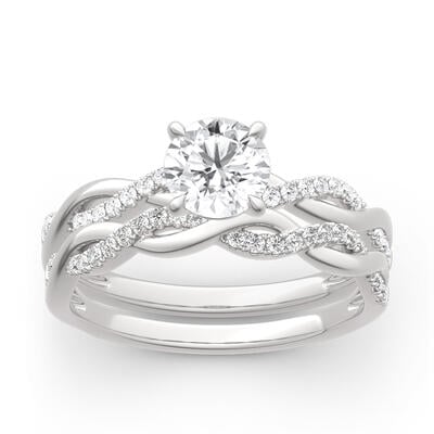 Jeulia Twist Round Cut Sterling Silver Ring Set
