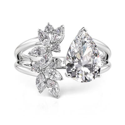 Jeulia Leaves Open Cluster Ring Sterling Silver Pear Cut