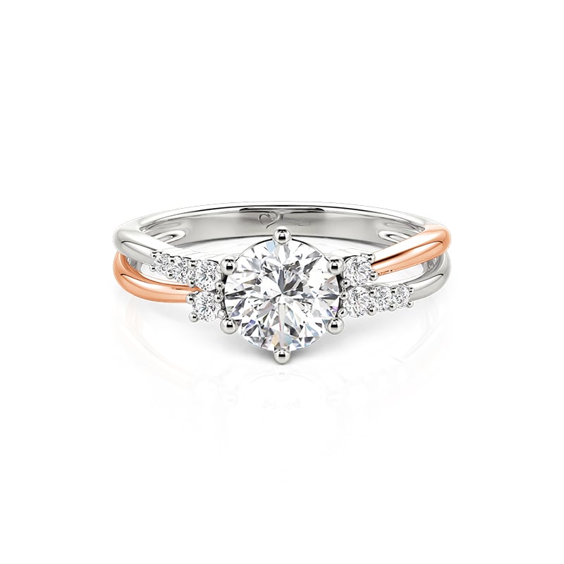 Jeulia Minimalist Two-Tone Round Cut Crossover Engagement Ring