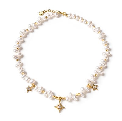 Jeulia Andy Style Gold Baroque Pearl Star Pendant Necklace