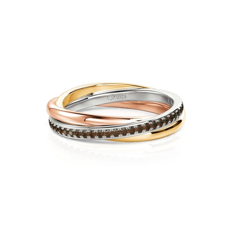 Jeulia Alliance Femme Tricolore en Argent Sterling Coupe Ronde