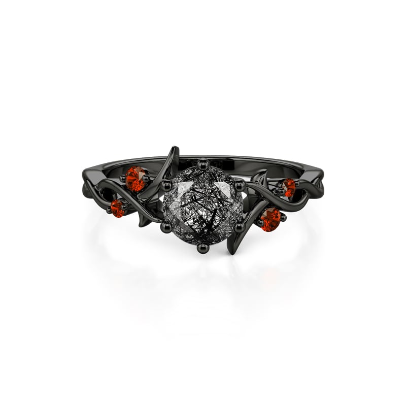 Jeulia Gothic Thorn Vine Black Rutilated Quartz Ring