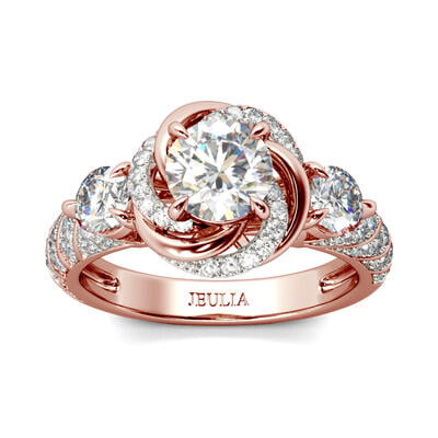 Jeulia Floral Halo Round Cut Sterling Silver Ring