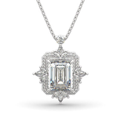 Jeulia Collar de Plata Esterlina Con Halo de Esmeraldas de Hoja Vintage