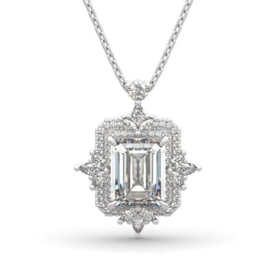 Jeulia Vintage Leaf Halo Emerald Cut Sterling Silver Necklace