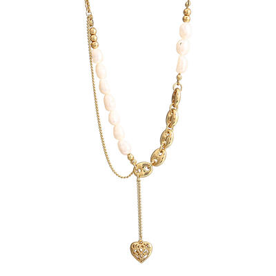 Jeulia Heart-Shaped Pendant Baroque Pearl Copper Necklace