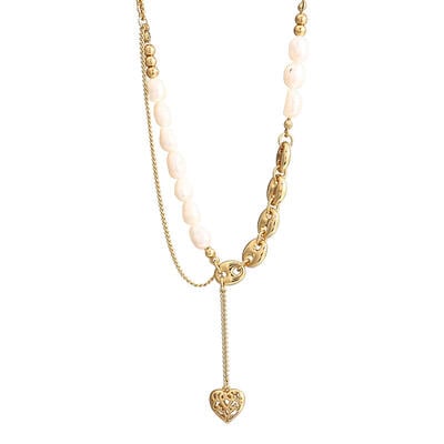 Jeulia Heart-Shaped Pendant Baroque Pearl Copper Necklace