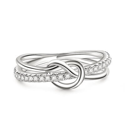 Jeulia Anillo de Plata de Ley con Doble Banda y Nudo