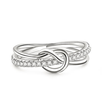 Jeulia Anillo de Plata de Ley con Doble Banda y Nudo