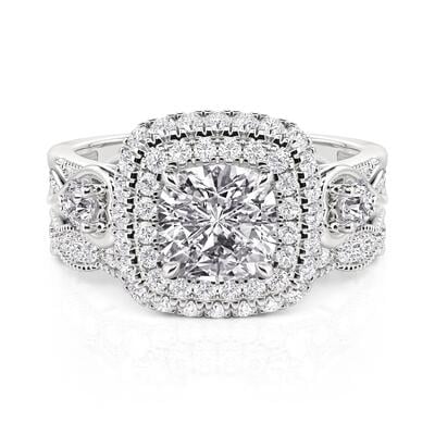 Jeulia Infinity Cushion Cut Halo Engagement Ring Set