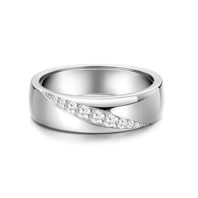 Jeulia Classic Diagonal Men's Moissanite Wedding Band in Sterling Silver