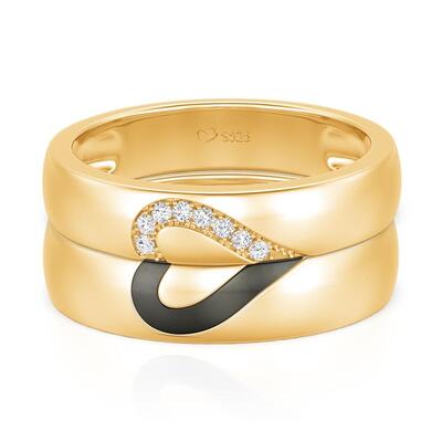 Jeulia Heart Inspired Yellow Gold Couple Rings Set