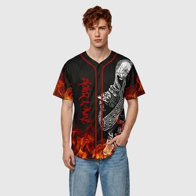 Custom Fire Skull Gothic Baseball Jersey - Personalized Name & Number