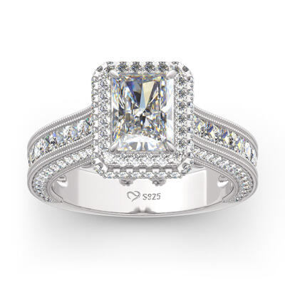 Jeulia Halo Radiant Cut Sterling Silver Skull Ring