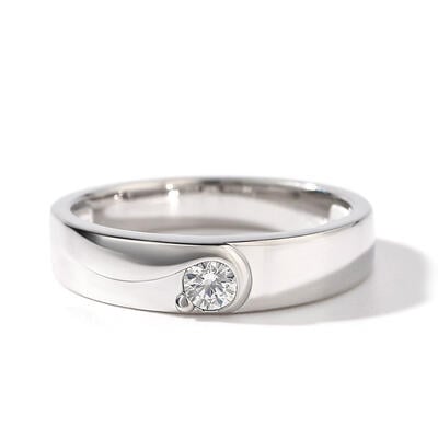 Jeulia Simple Round Cut Sterling Silver Men's Ring