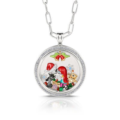 Jeulia "Joyful Holiday" Floating Locket Necklace With Charms And Stones