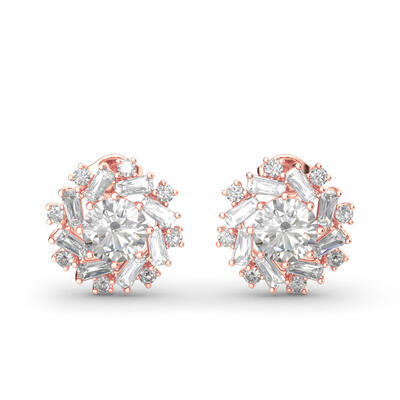 Jeulia Sunshine Round Cut Sterling Silver Stud Earrings