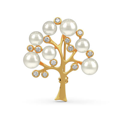 Jeulia "Tree of Life" Cultured Pearl Sterling Silver Brooch