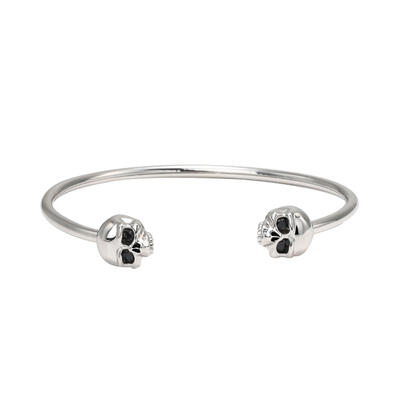 Jeulia "Biker Style" Skull Sterling Silver Bangle Bracelet
