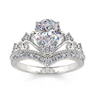 Jeulia Crown Design Pear Cut Sterling Silver Ring