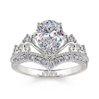 Jeulia Crown Design Pear Cut Sterling Silver Ring