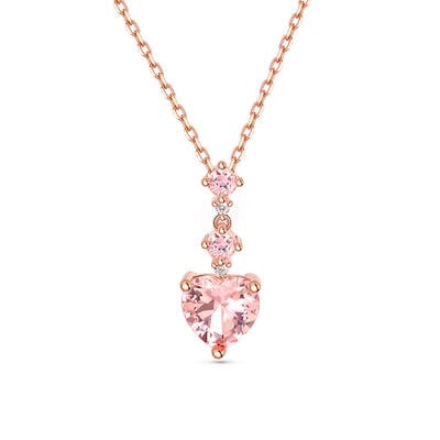 Jeulia "Enchanting Grace" Heart Cut Synthetic Morganite Sterling Silver Necklace
