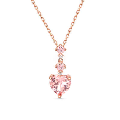 Jeulia "Enchanting Grace" Heart Cut Synthetic Morganite Sterling Silver Necklace