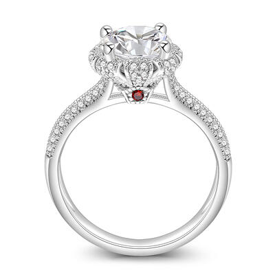 Jeulia "Queen's Crown" Vintage Halo Engagement Ring Sterling Silver