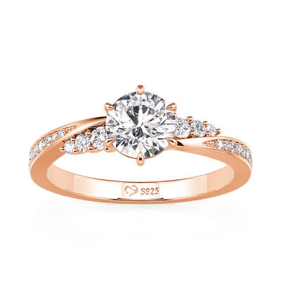 Jeulia Simple Round Cut Promise Ring Twist Design Rose Gold