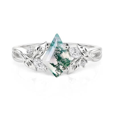 Jeulia Twisted Vine Leaf Kite Cut Moss Agate Engagement Ring