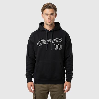 Custom Stitched Black Sports Pullover Hoodie Soft Comfortable Fabric Personalized Team Name and Unique Number