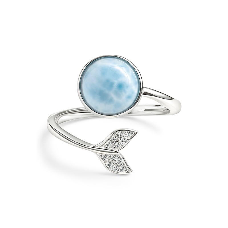 Jeulia Bague Ouverte Croisée Queue de Sirène en Larimar et Pavé en Argent Sterling
