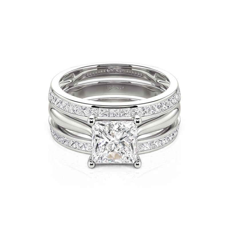 Jeulia Princess Cut Enhancer Sterling Silver Ring Set