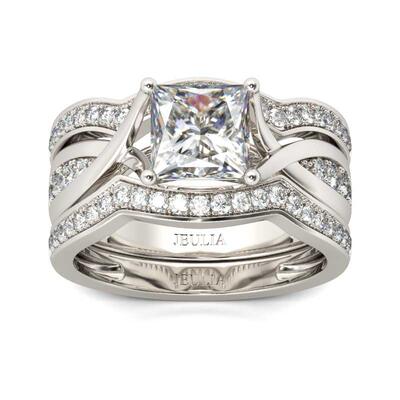 Jeulia Twist Princess Cut Sterling Silver Ring Set