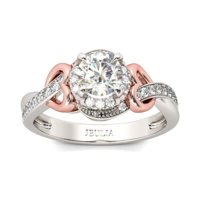 Jeulia Anillo Con Dos Tonos De Dise?o De Corazón De Talla Redondo En Plata De Ley