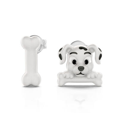Jeulia "Dog＆Bone" Dalmatian Sterling Silver Mismatched Earrings