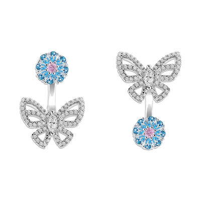 Jeulia Pendientes para Mujer Elegante con Flor y Mariposa Plata de Ley