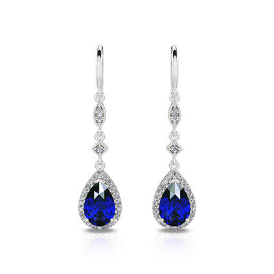 Jeulia Pendientes Colgantes de Plata de Ley con Corte de Pera con Piedra Azul