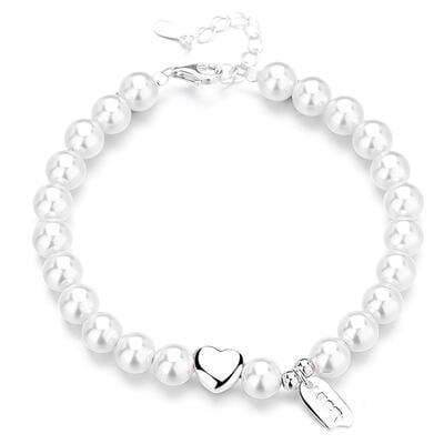 Jeulia Heart Design White Pearl Sterling Silver Bracelet
