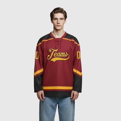 Custom Maroon Hockey Lace Neck Stretch Nylon Team Jersey