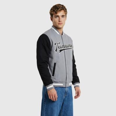 Custom Gray Full-Snap Varsity Two Tone Letterman Jacket Great for Casual Hangouts