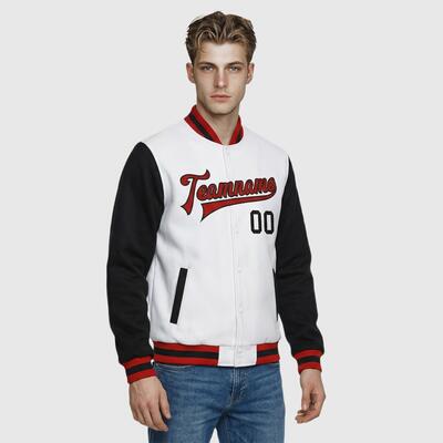 Custom Classic Black-White Full-Snap Two Tone Letterman Jacket – Ideal for Urban Minimalist Commutes and Street-Style Shopping Trips