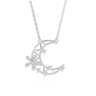 Jeulia Snowflake Moon and Star Necklace Sterling Silver
