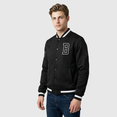 Custom Black Full-Snap Varsity Letterman Jacket with Personalized Back Logo – Perfect for Campus Activities