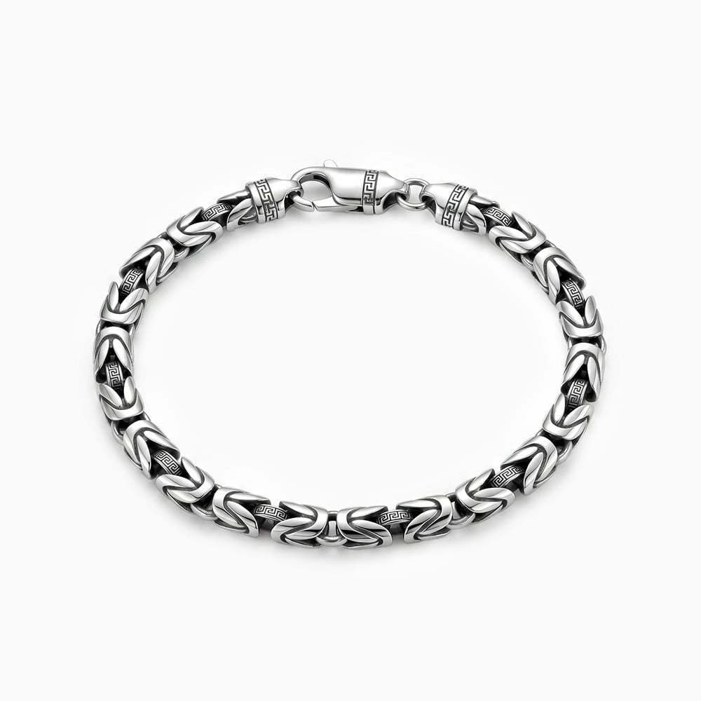 "Iron & Ink" 7mm 925 Silver Byzantine Chain Bracelet
