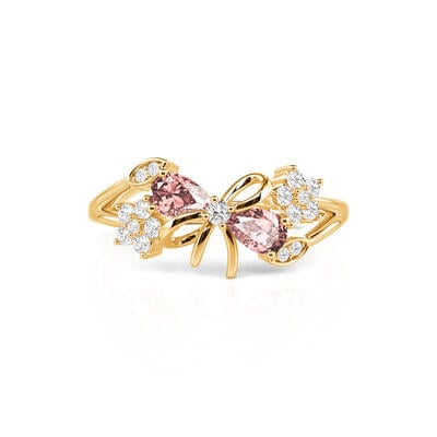 Jeulia Fashion Gold Pink Bow Ring for Women