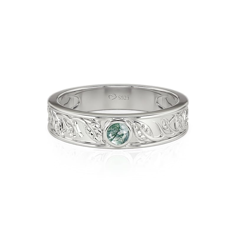 Jeulia Anillo de Boda para Hombre en Ágata Musgo con Hoja